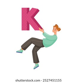 Personagem Man Flutuar no Ar com Letra como Dream Team Worker Vetor Illustration