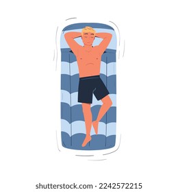 Man Character Floating on Air Mattress in Swimming Pool Vector Illustration