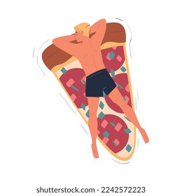 Man Character Floating on Air Mattress in Swimming Pool Vector Illustration