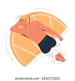 Man Character Floating on Air Mattress in Swimming Pool Vector Illustration