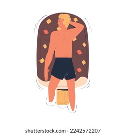 Man Character Floating on Ice Cream Air Mattress in Swimming Pool Vector Illustration