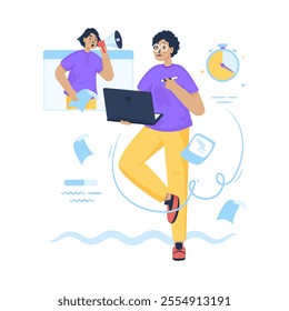 Man character gets project deadline warning, Work deadline is coming to end, Vector illustration