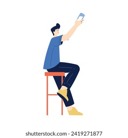 Man Character with Glass Enjoying Cold Refreshing Drink Vector Illustration