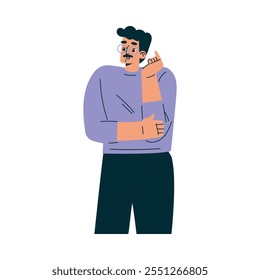 Man Character in Glasses Thinking as Productive Team Member Vector Illustration