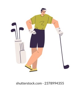 Formación para jugar al golf con personajes masculinos con ilustración de vectores de club de golf