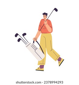 Juego de golf de personajes masculinos con ilustración de vectores de club de golf