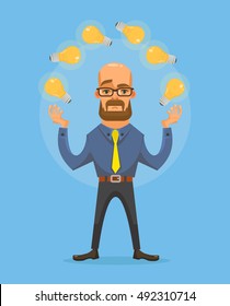 Man character with great idea. Vector flat cartoon illustration