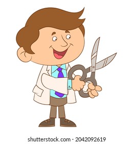 Man character of hairdresser with scissor