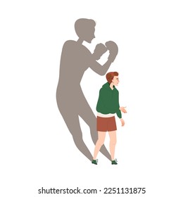 Man Character Handshaking with His Shadow Boxing Behind Having Connection with Somebody in Social Interaction Vector Illustration