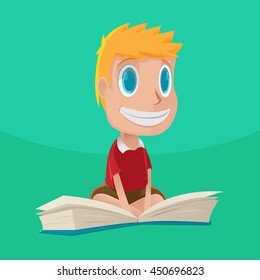 Man Character Happy Flying Book Vector