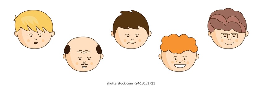 Avatar de la cabeza del personaje del hombre con el peinado diferente y el Vector de la emoción