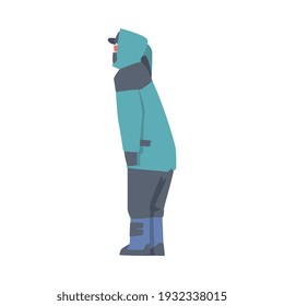 Man Character in Hiking Boots Standing and Searching for Road Vector Illustration