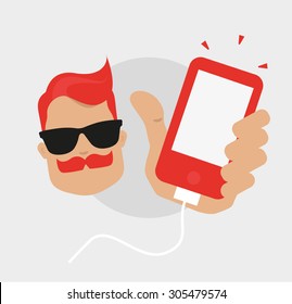 Man character hold mobile