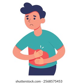 Man Character Holding Abdomen and Feeling Pain - Heart Vector Illustration