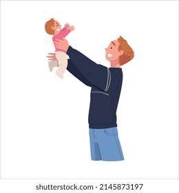 Man Character Holding Baby with Arms Nursing Him Vector Illustration