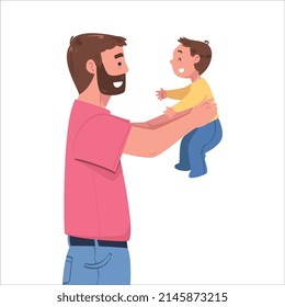 Man Character Holding Baby with Arms Nursing Him Vector Illustration