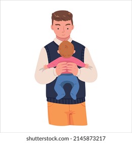 Man Character Holding Baby with Arms Nursing Him Vector Illustration