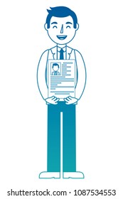 man character holding her resume for work