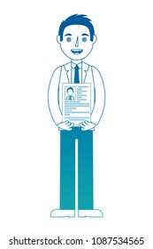 man character holding her resume for work