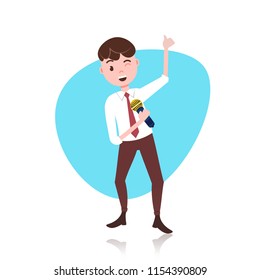 man character holding microphone toastmaster template for design work or animation over white background full length flat vector illustration