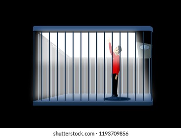 man character hostage of modern technologies. Vector cartoon illustration