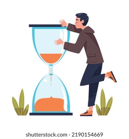 Man Character with Hourglass Planning Time and Managing Schedule Vector Illustration