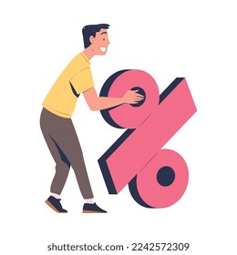 Man Character with Huge Percentage Sign Making Contract and Deal Agreement Vector Illustration