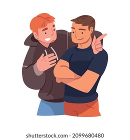 Man Character Hugging and Embracing Each Other Expressing Friendly Feeling Vector Illustration