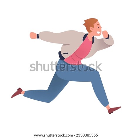 Man Character Hurrying Running Fast Feeling Panic of Being Late Vector Illustration