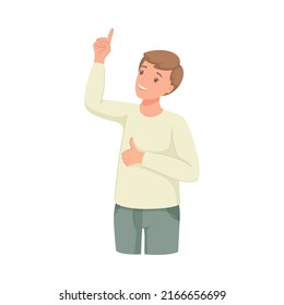 Man Character Indicating Something Pointing with Index Finger as Hand Gesture Specifying Direction Vector Illustration