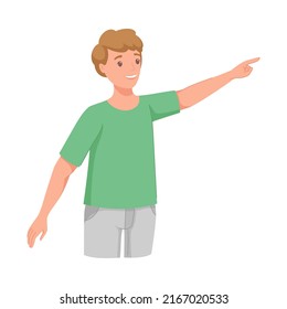 Man Character Indicating Something Pointing with Index Finger as Hand Gesture Specifying Direction Vector Illustration