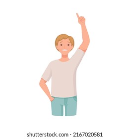 Man Character Indicating Something Pointing with Index Finger as Hand Gesture Specifying Direction Vector Illustration