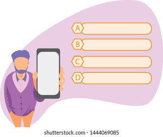 man character introducing mobile application fiture