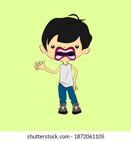 man character laughing out loud, streetwear or t-shirt design, sticker, and customer service mascot