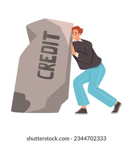 Man Character Lean on Heavy Stone as Severity of Loan and Mortgage Vector Illustration