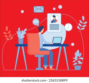 man character learn remotely from home online distance victor