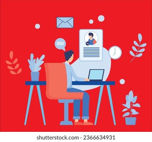 man character learn remotely from home online distance victor