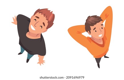 Man Character Looking Up View from Above Vector Set