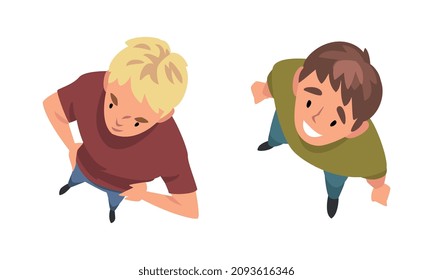 Man Character Looking Up View from Above Vector Set