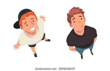 Man Character Looking Up View from Above Vector Set