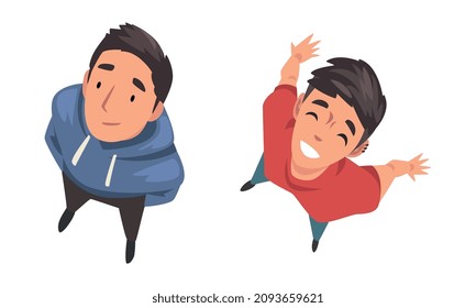 Man Character Looking Up View from Above Vector Set