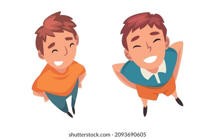Man Character Looking Up View from Above Vector Set