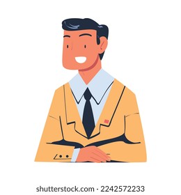 Man Character as Member of Negotiation at Negotiating Table Vector Illustration