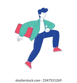 Man Character Moving Forward Achieving Goal Vector Illustration