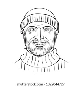 Man character - norwegian whaleman - coloring page for adults - Vector