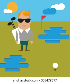 Man character on golf course