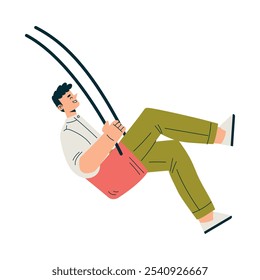 Man Character on Swing Hang with Rope Enjoy Recreation Vector Illustration