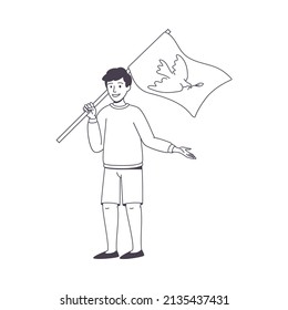 Man Character Partaking in Demonstration for Peace with Placard and Dove on It Vector Illustration