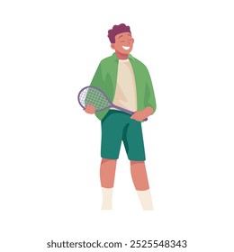 Man Character Playing Tennis Stand with Racquet Vector Illustration