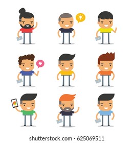 Man Character  Pointing and Presenting vector, Geek and many stye concept. Vector illustration 